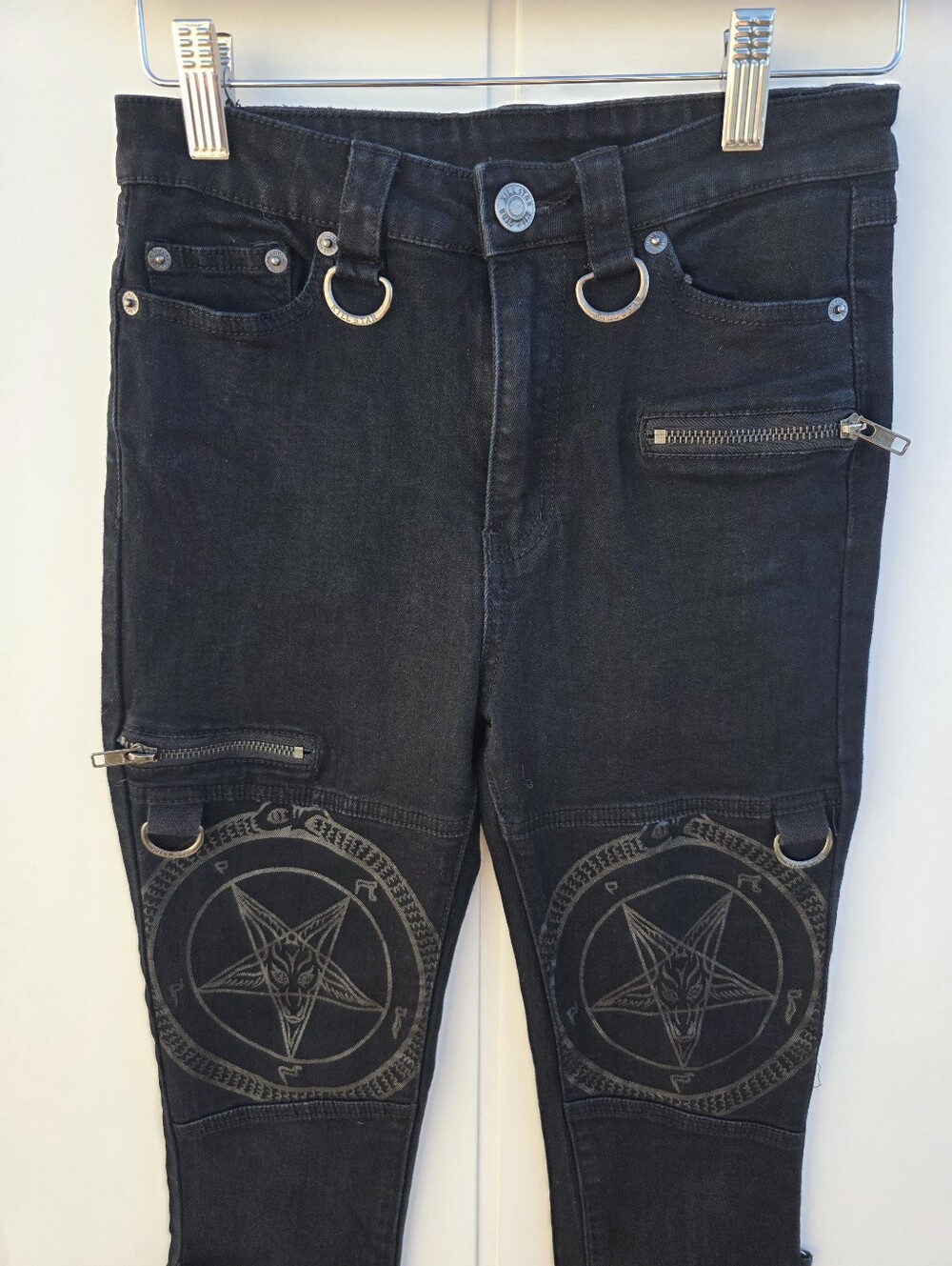 Killstar Grave Slave Skinny Goth Pentagram Occult Denim Jeans Size Small - Picture 2 of 15